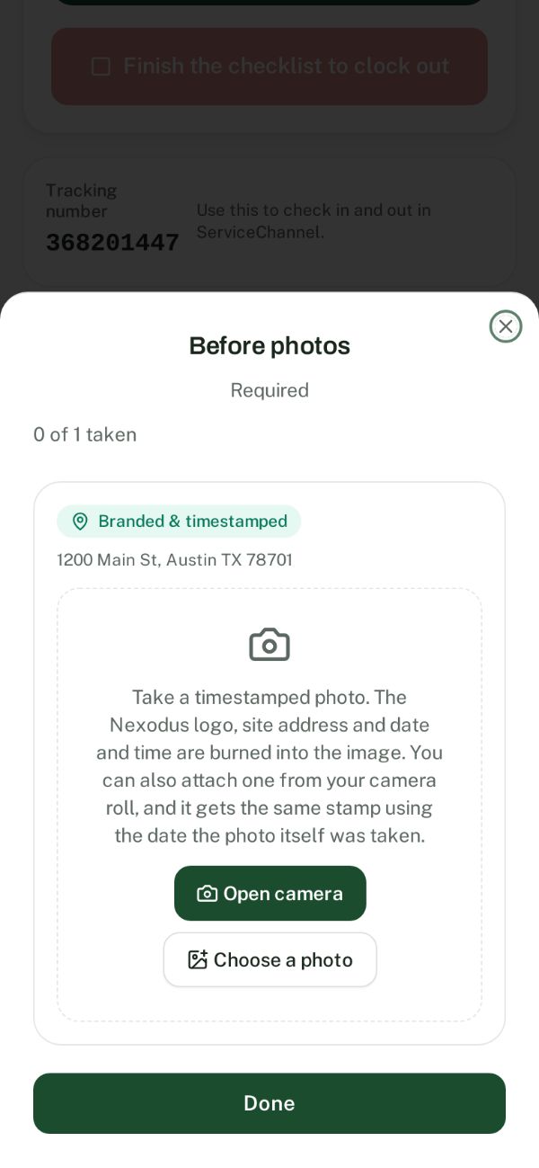Taking a branded, timestamped before photo