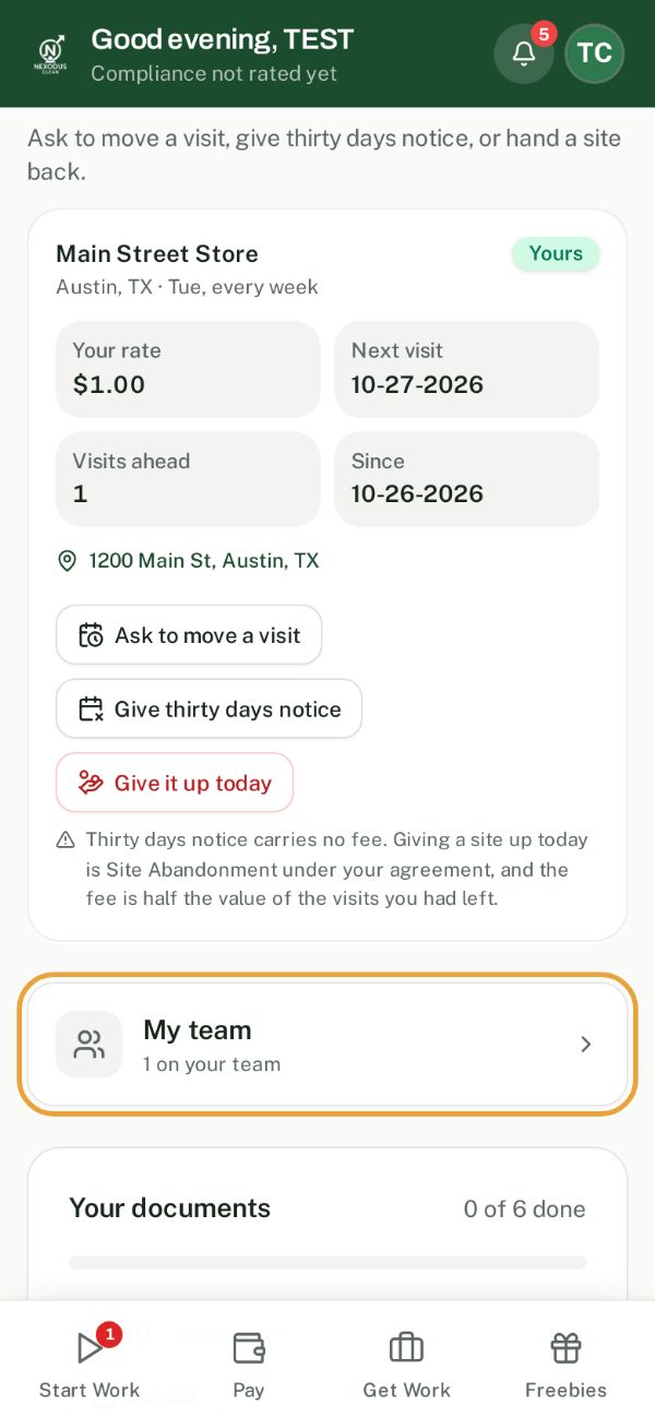 Profile and Settings with the My team card
