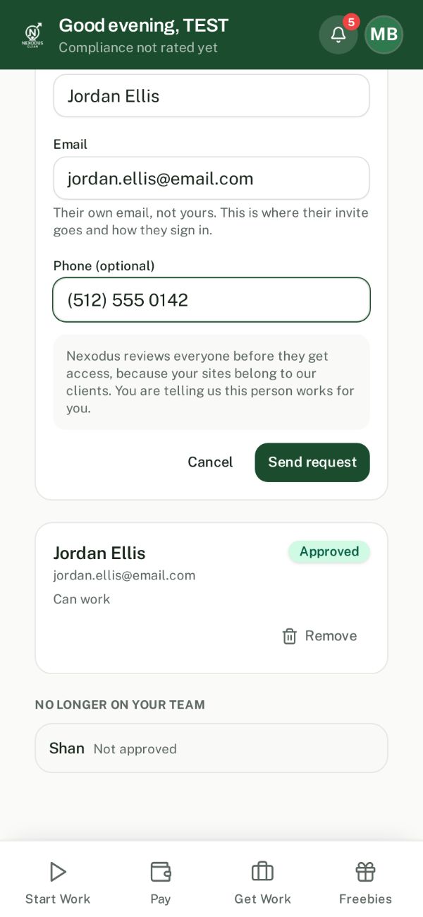 The Add someone form on My team